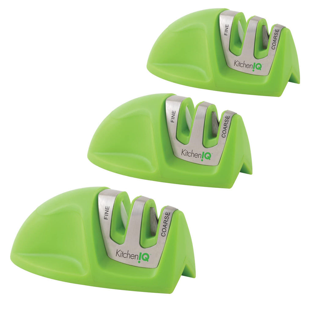 KitchenIQ 50883 - Edge Grip 2-Stage Knife Sharpener - Red - Coarse & Fine Sharpeners - Compact - Stable Non-Slip Base - Soft Grip Rubber Handle - Straight & Serrated Knives