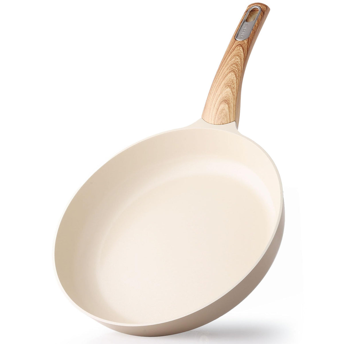 SENSARTE 9.5inch Ceramic Nonstick Frying Pan Paella Pan with Lid, Taupe