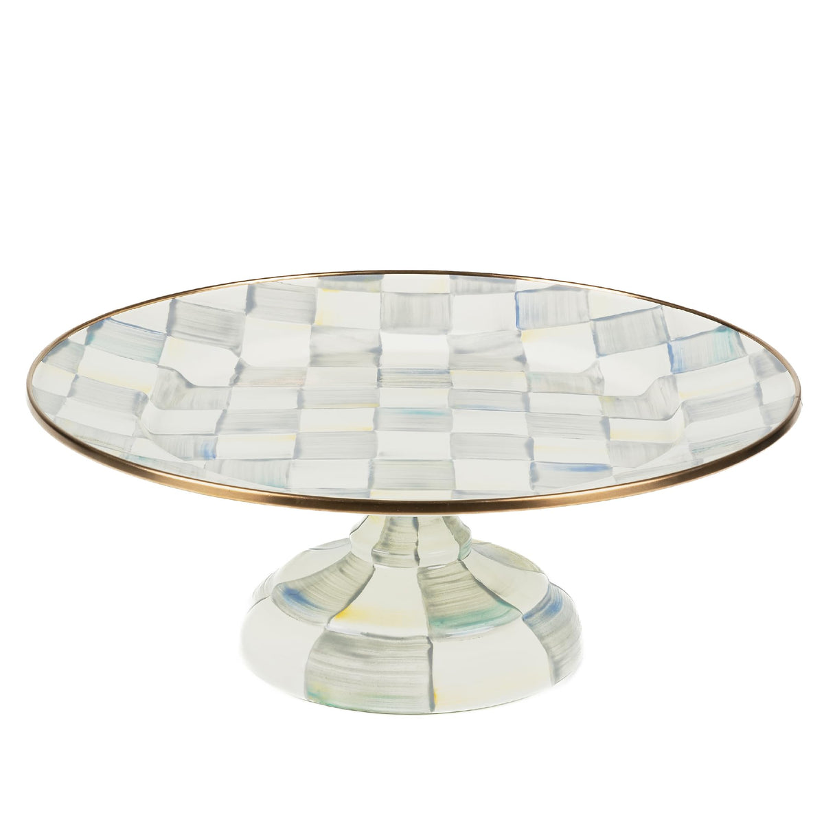MACKENZIE-CHILDS Pedestal Platter, Small, Black-and-White Courtly Check