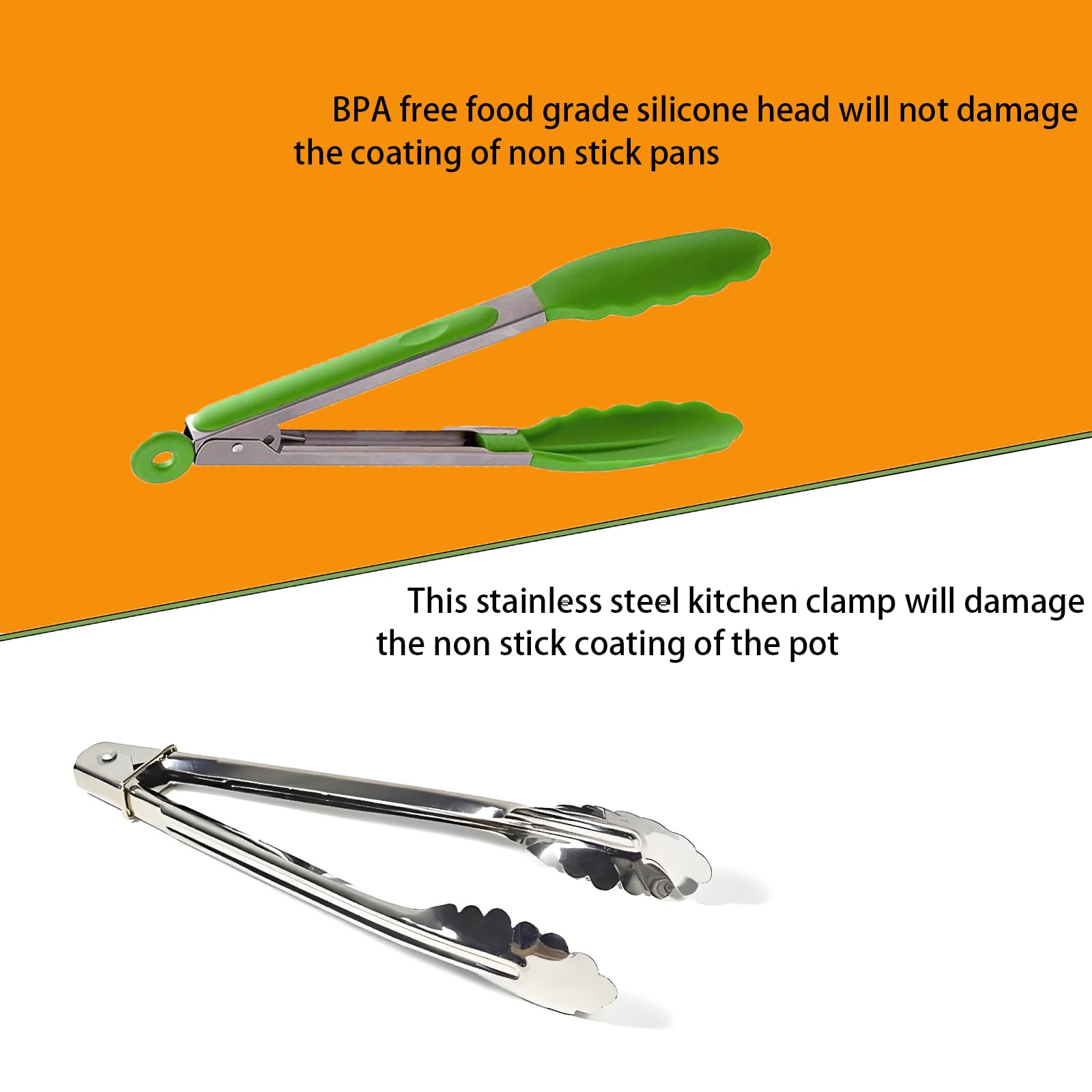 AMZDIAI Kitchen Tongs with Silicone Tips,Tongs for Cooking Heat Resistant 600 Degrees Stainless Steel Locking Tongs,Grass Green Set of 3-7", 9" and 12"