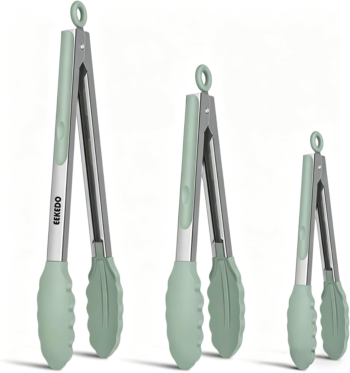 EEKEDO Tongs for Cooking, Stainless Steel Kitchen Tongs with Silicone Tips