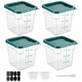 4 Pack 4QT Food Storage Containers with Green Lids - Square, Clear