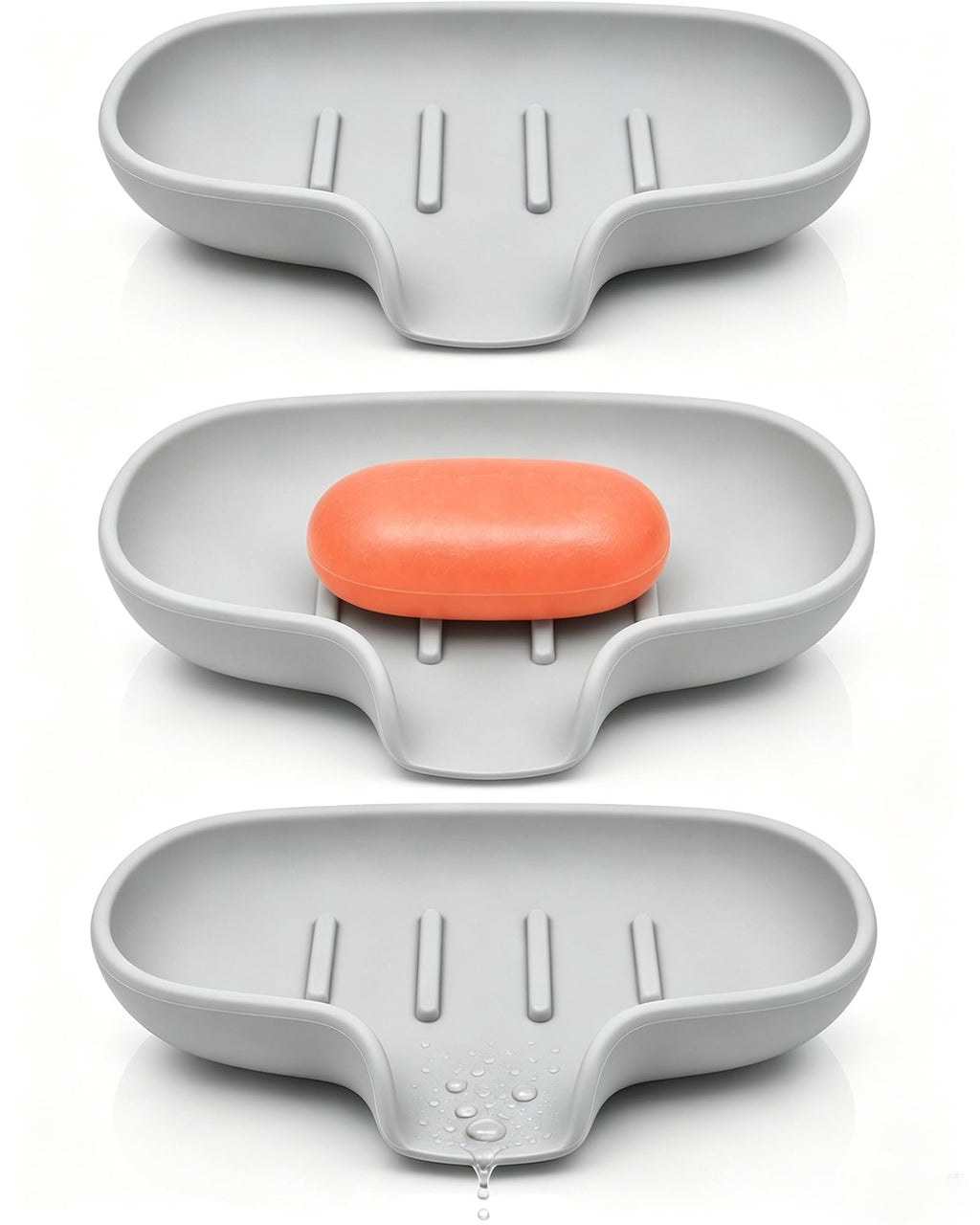 3 Pack Silicone Soap Dish for Shower, Bar Soap Holder with Drain Spout