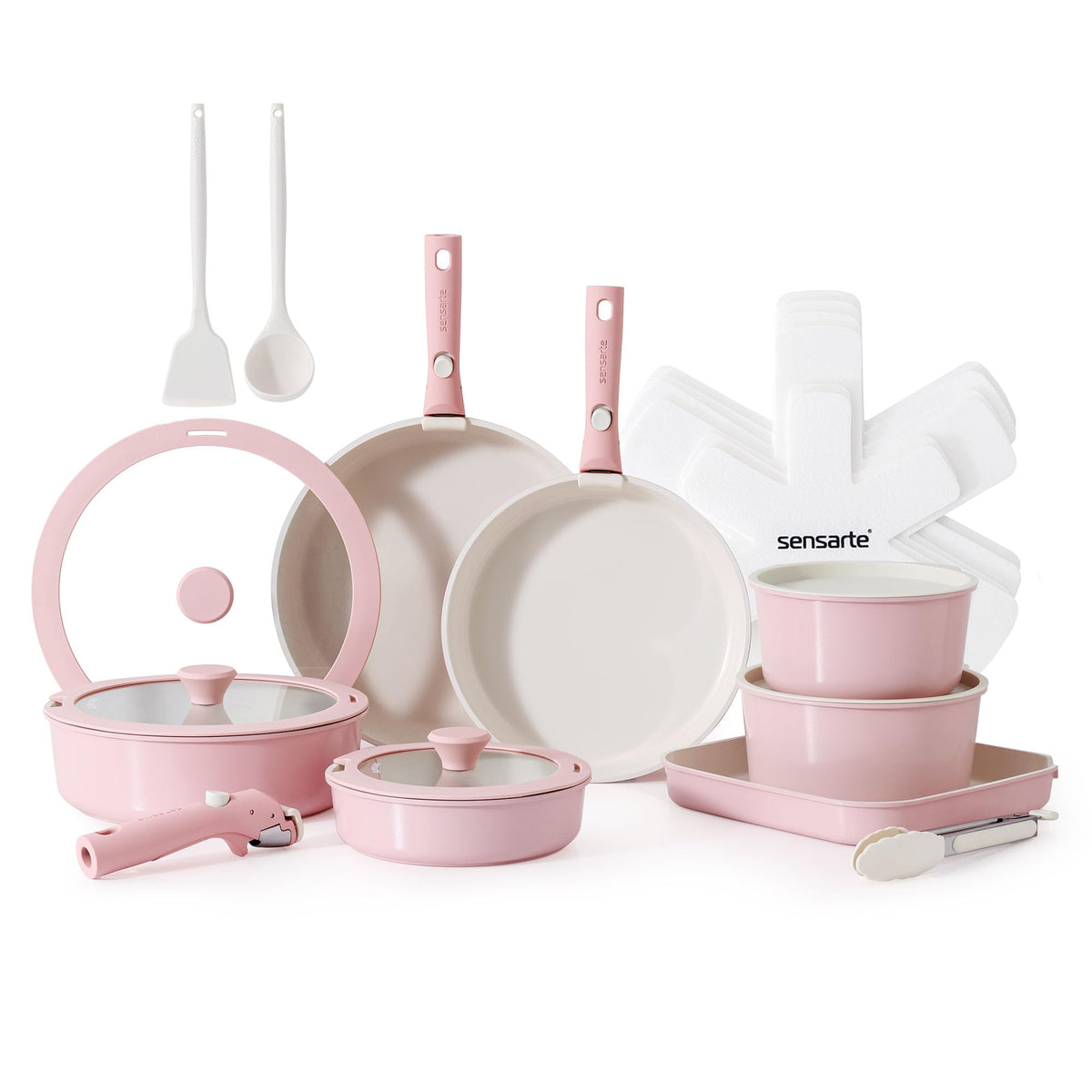 SENSARTE 24 Piece Nonstick Detachable Handle Pots and Pans Set Black