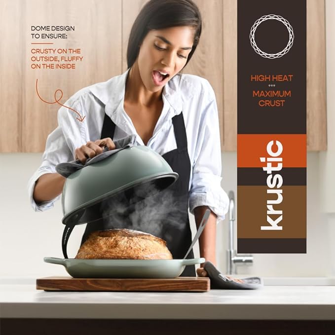 Enameled Cast Iron Dutch Oven for Professional Sourdough Bread Baking | 5.5 Quart Loaf Size Oval Cookware Pot with Lid | Triple-Layer Enamel Coating Pan with Non Stick Silicone Mat | Sea Salt