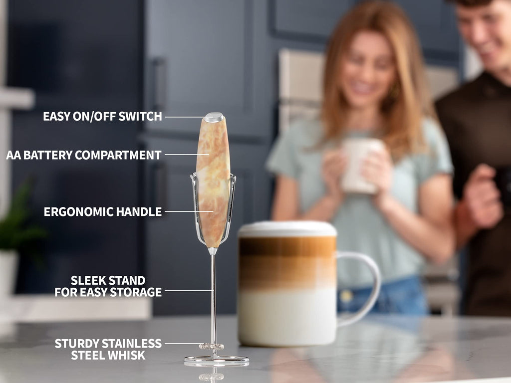 Mini & Mighty Milk Frother Wand – Powerful Handheld Coffee Frother, Battery Operated Drink Mixer – Compact Pocket Size – Detachable Whisk for Latte, Cappuccino, Matcha, Hot Chocolate