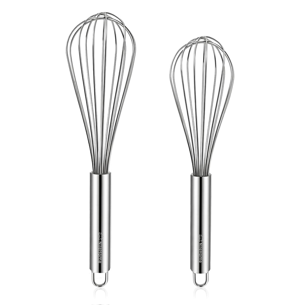 NileHome Stainless Steel Whisk Set 8" 10" + 12" Semi-Automatic Rotary