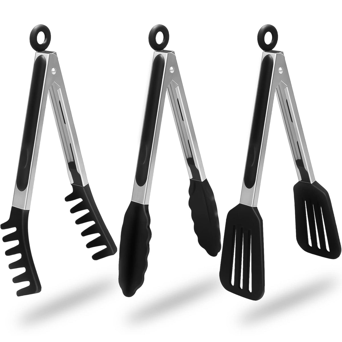 HST 3 Pack Kitchen Tongs, Non Stick Stainless Steel 9 Inch Tongs