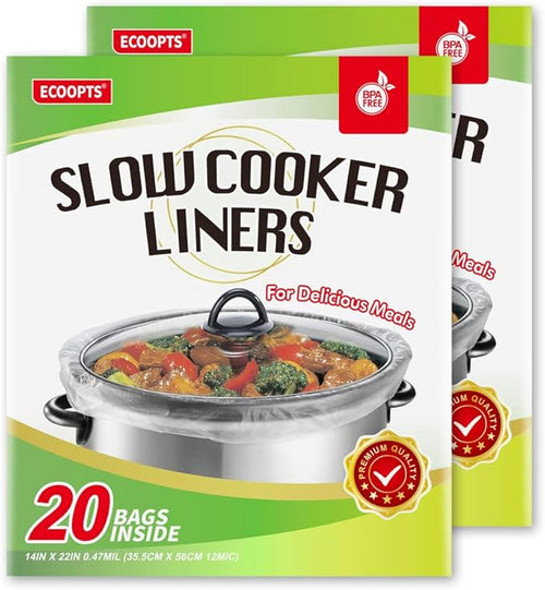 20 Count Disposable Slow Cooker Liners and Cooking Bags | Extra Large Size Fits 6-10QT Pot, 14"x 22" | Suitable for Oval & Round Pot