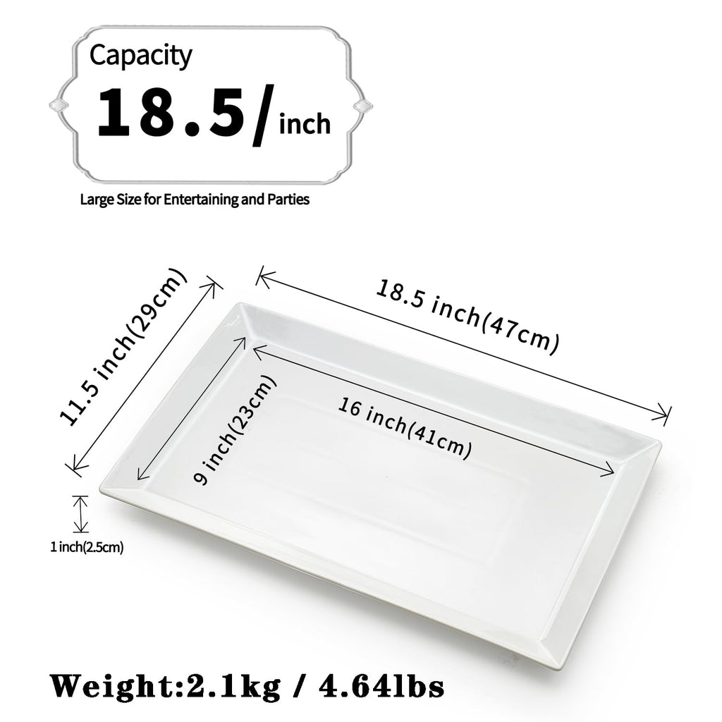 MIECOO Large Serving Platter, 18.5" x 11.5" White Porcelain Serving Tray