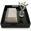 Black Small Acrylic Serving Tray 16x12, Waterproof Modern Coffee Table Tray with Handles, Decorative Rectangle Acrylic Organizers for Living Room, Bar Cart, Bathroom Decor & Vanity Desk Decor