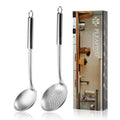 Pleafind Cooking Utensils Set - 4 Pcs Stainless Steel Kitchen Utensils Set with Solid Turner, Slotted Turner, Serving Ladle, Slotted Spoon, Wok Utensils Set with Heat Resistant Handle, Dishwasher Safe