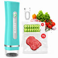 FEPPO Vacuum Sealer for Food with Visible Water Tank, Handheld Saver Compact Vacuum Sealer Machine with 30 Reusable Bags for 6X Preservation & Fresh, Teal