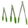 AMZDIAI Kitchen Tongs with Silicone Tips,Tongs for Cooking Heat Resistant 600 Degrees Stainless Steel Locking Tongs,Grass Green Set of 3-7", 9" and 12"