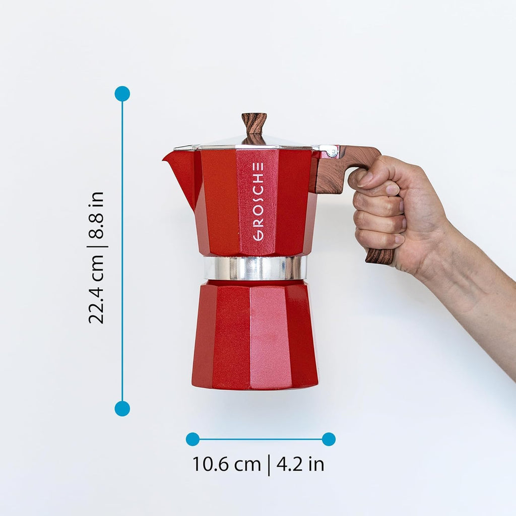 GROSCHE Milano Stovetop Espresso Maker Moka Pot 9 espresso Cup 15.2 oz Red