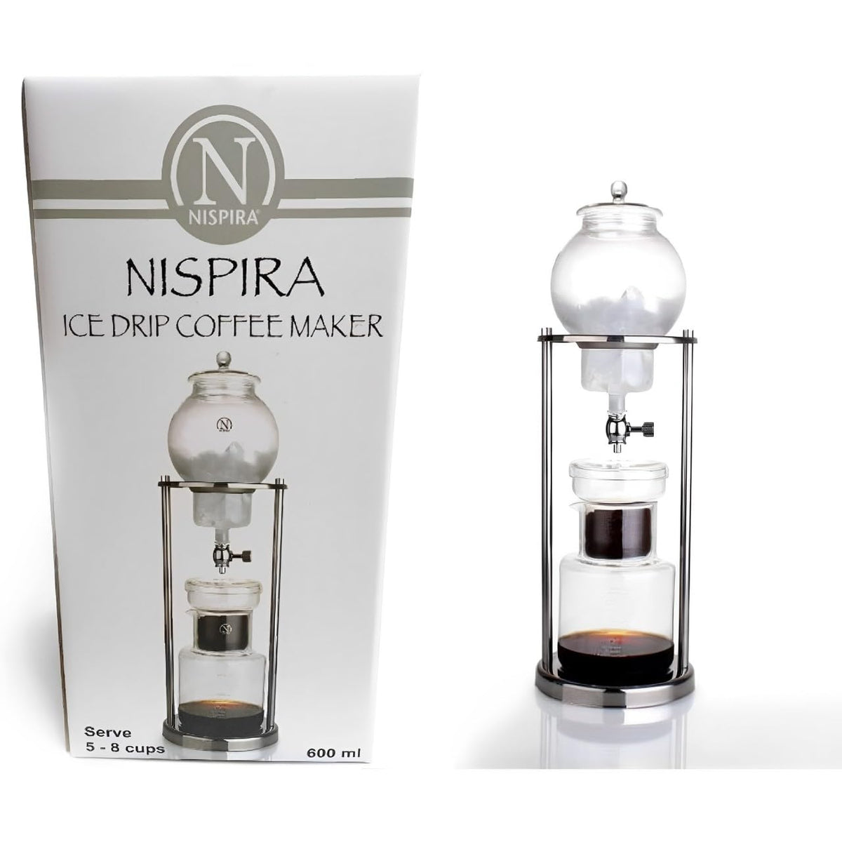 Nispira Luxury Ice Cold Brew Dripper Coffee Maker in Stainless Steel and Borosilicate Glass, 1000 ml Silver