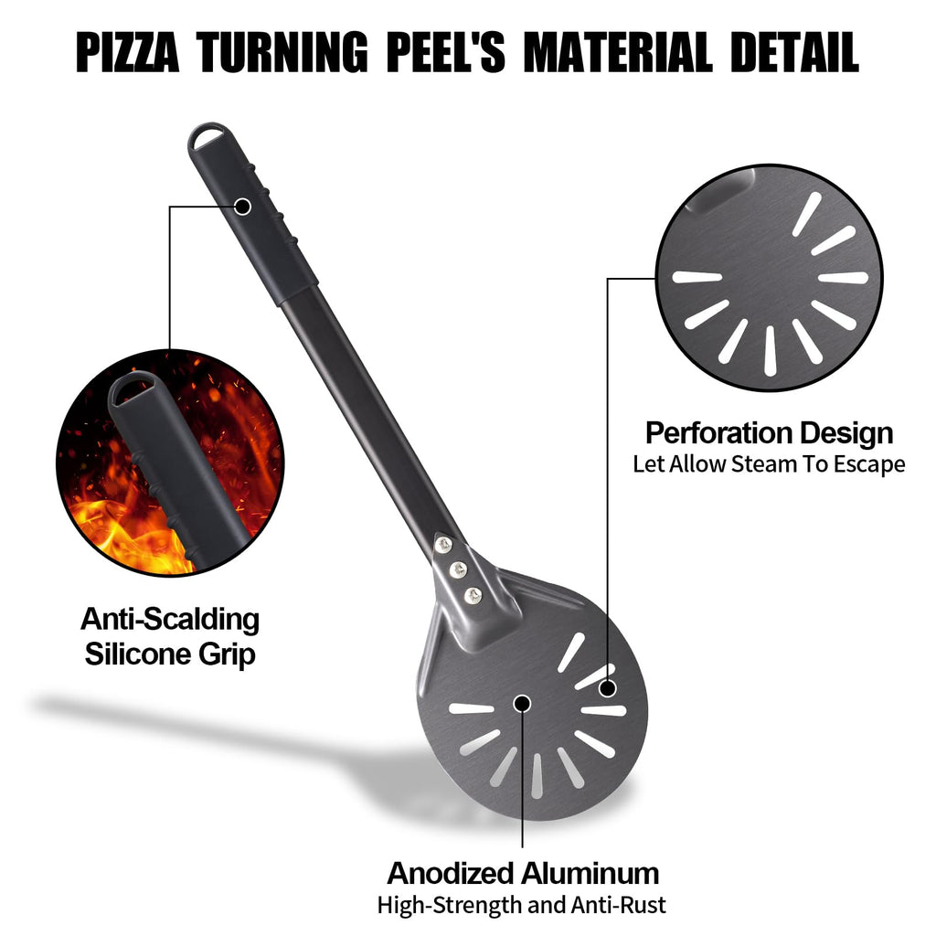 Pizza Turning Peel 6 Inch Round Anodized Aluminum Perforated Pizza Peel Turner With Metal Handle Pizza Paddle Spinner For Outdoor Pizza Oven Accessories