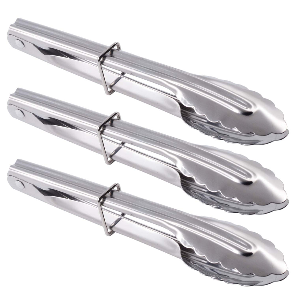 HINMAY Mini Tongs with Silicone Tips 7-Inch Kitchen Tongs, Set of 3 (Black)