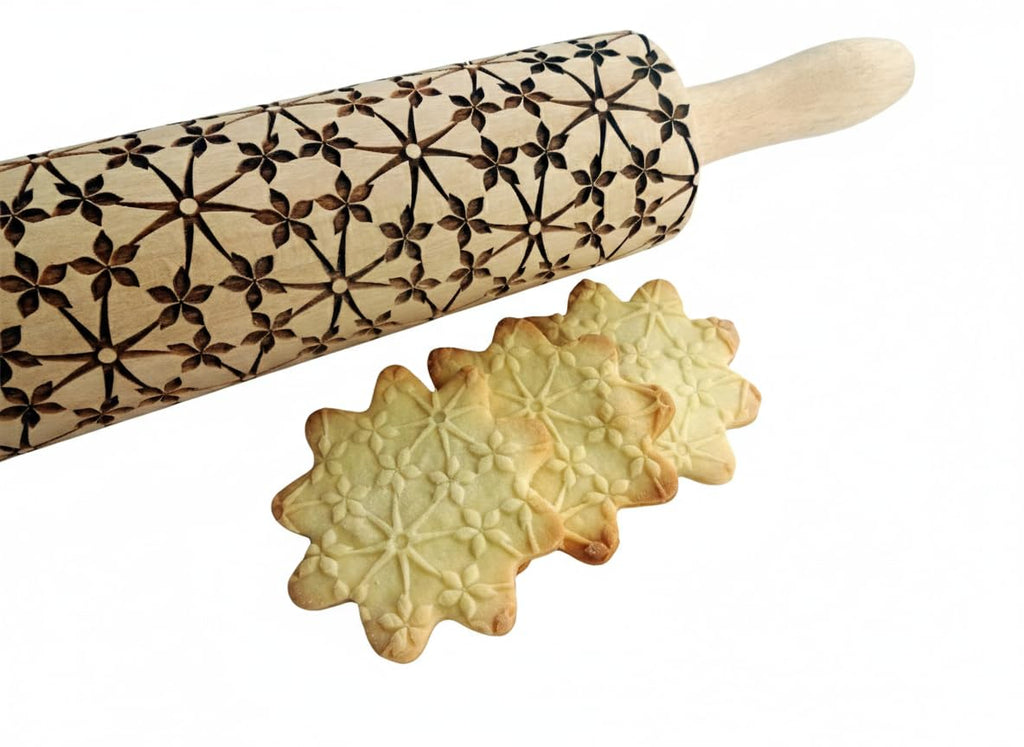 Rolling pin FLOWERS. Wooden embossing rolling pin with Oriental flowers. Embossed cookies. Pottery. Birthday gift. Gift for mother