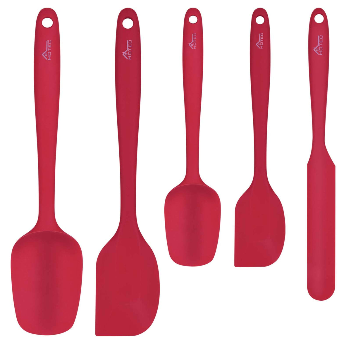 HOTEC 600℉ Heat Resistant Silicone Rubber Spatula Set, Aqua Sky, Set of 5