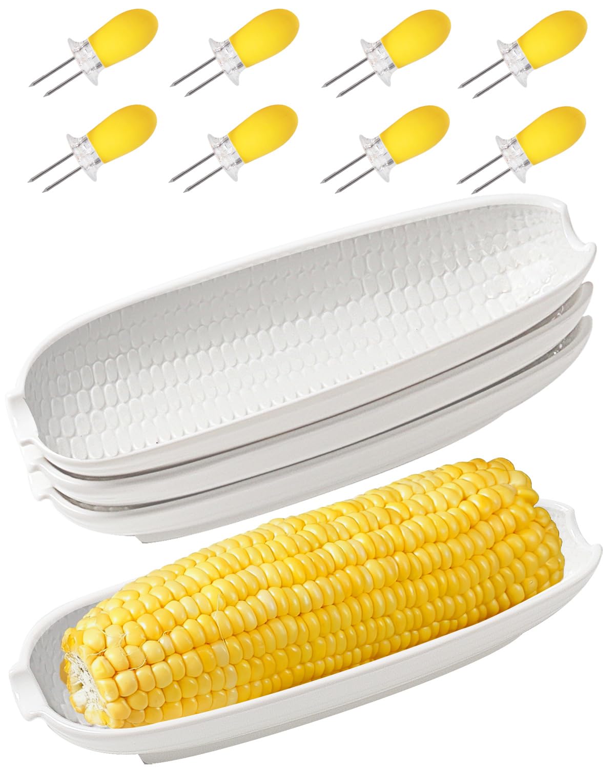 LE LMBSWD Ceramic Corn Cob Holders, 9" Corn on the Cob Dishes Set of 4
