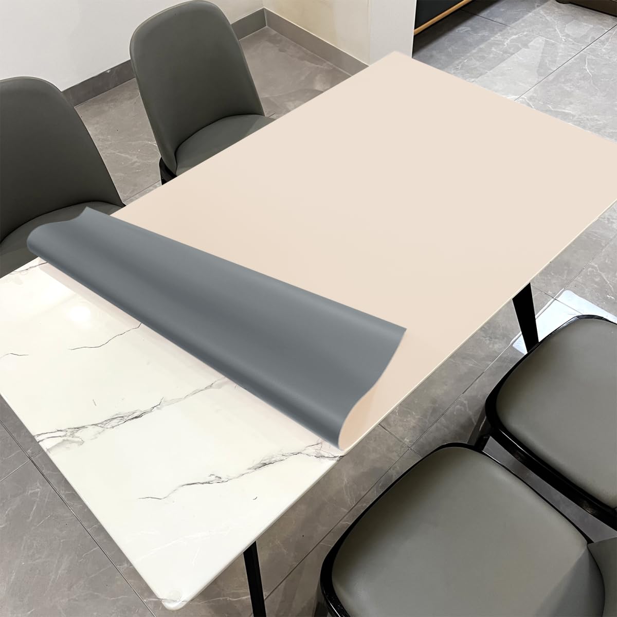 Zinkooat Leather Table Pad,1.8mm Thick,40x84 Inch,Table Pads for Dining Room Table Rectangular,Table Protector for Dining Room Table,Dining Table Cover Protector(Beige+Light Gray,40x84)