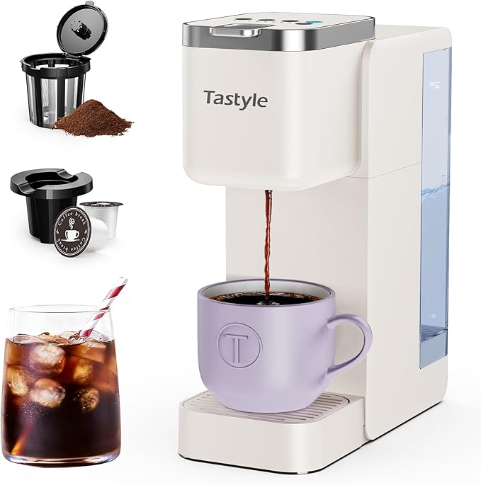 Tastyle Single Serve Coffee Maker for K Cups and Grounds with 3 Brew Styles