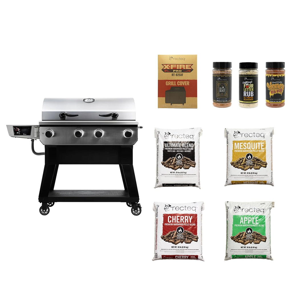 recteq X-Fire Pro 825 Wood Pellet Smoker Grill, Wi-Fi Electric Pellet Grills, Dual Cooking Modes for Hot and Fast + Low and Slow Cooking (Grill + Basics Bundle)