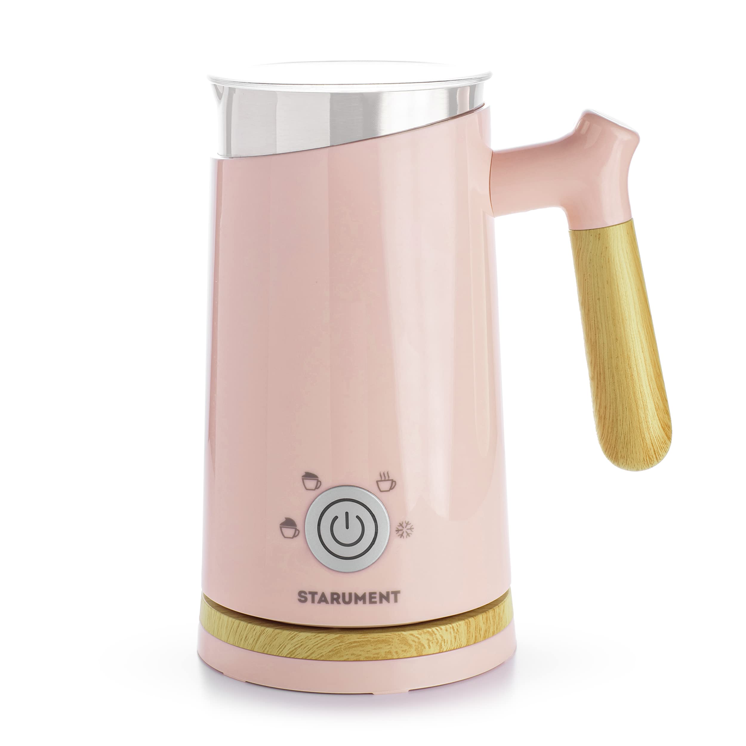 Starument Electric Milk Frother - Automatic Foamer & Heater for Coffee, Latte, Cappuccino, Other Creamy Drinks 4 Settings Cold Foam, Airy Dense Foam Warm Easy to Use, Pink, 8x4x5 inches (MS-MF)