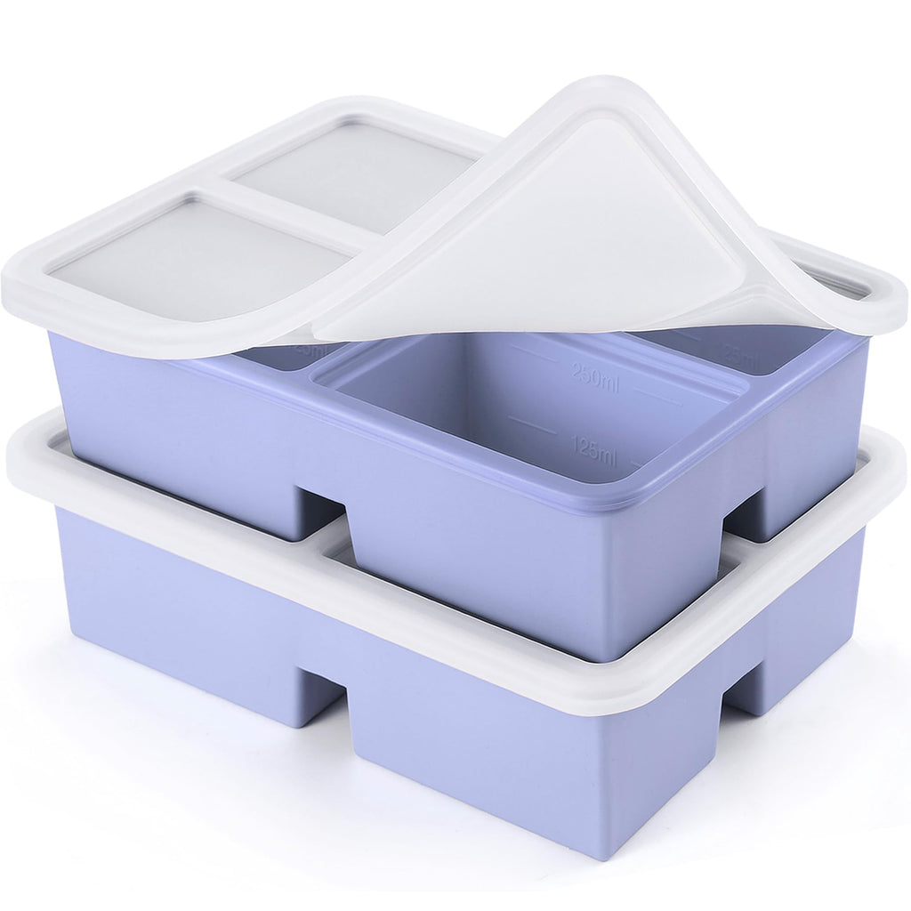BIONMAPLE 2 PACK 1 Cup Silicone Freezer Trays With Lid For Freeze & Store Soup, Broth, Leftovers, Microwave-safe Soup Freezer Container - Purple