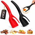 ZONZEST 2-in-1 Spatula Tongs Set of 2, Egg Spatula Flipper for Cooking, Easy-Grip Nylon Flipping Spatula for Pancakes, Burgers, Fish and Nonstick Cookware, (Red and Black)