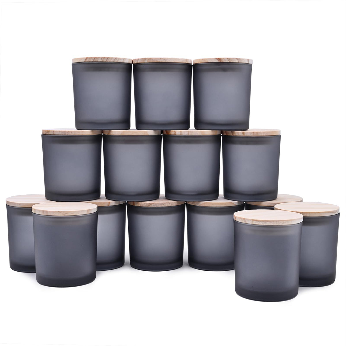 SHOWIN 10 OZ Thick Candle Jars for Making Candles 15 Pcs, Empty Jars with Wood Lids for Candle Making, Sample Container, Frosted Grey