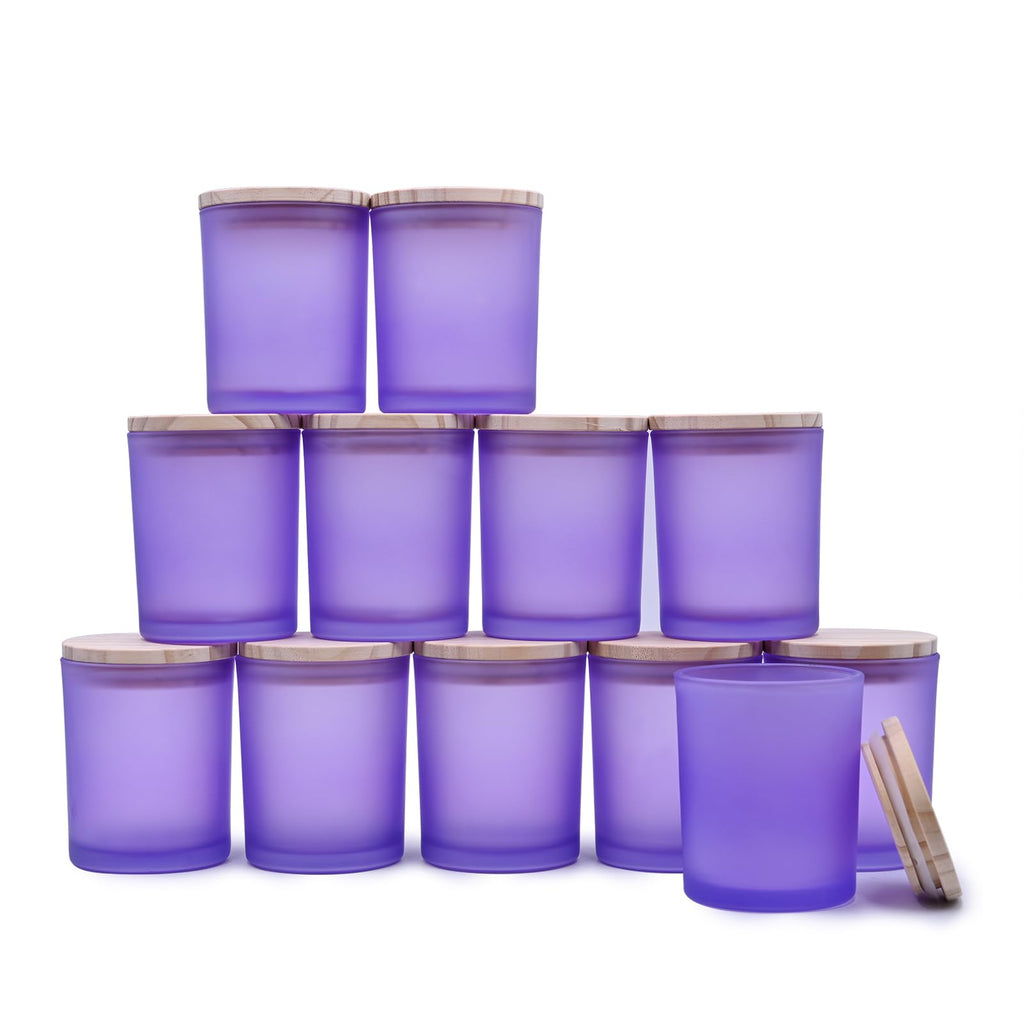 SHOWIN Thick Candle Jars for Making Candles 12 Pcs, 7 OZ Empty Jars with Wood Lids for Candle Making, Sample Container, Clear