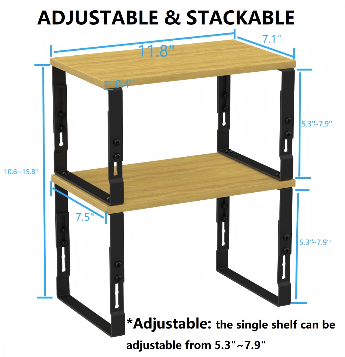 Wobmmi Kitchen Cabinet Organization Shelf，Set of 2 Height Adjustable Storage Racks，Stackable，Expandable，Countertop Shelves Organizer，Pantry Shelving