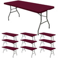 10 Pack Fitted Tablecloth for 8 Foot Rectangle Tables, Wine Red Elastic Outdoor Picnic Table Cover, Washable Stretch Folding Table Cloths 8 ft for Camping Party Patio Kitchen Banquet, 30" W x 96" L