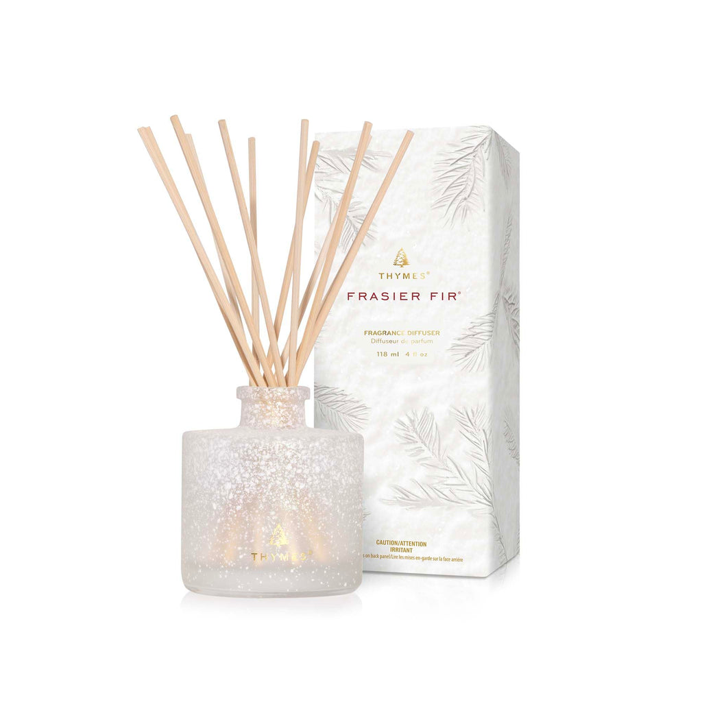 Thymes Frasier Fir Reed Diffuser Set – Includes Reeds, Fragrance Oil, and Frosted Glass Bottle – Fragrance Oil Diffuser – Room Fresheners – Luxury Home Decor – Silver (Statement, 4 fl oz)