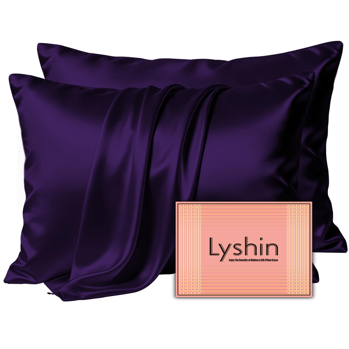 LYSHIN Silk Pillow Cases Standard Size with Hidden Zipper, Silver Grey