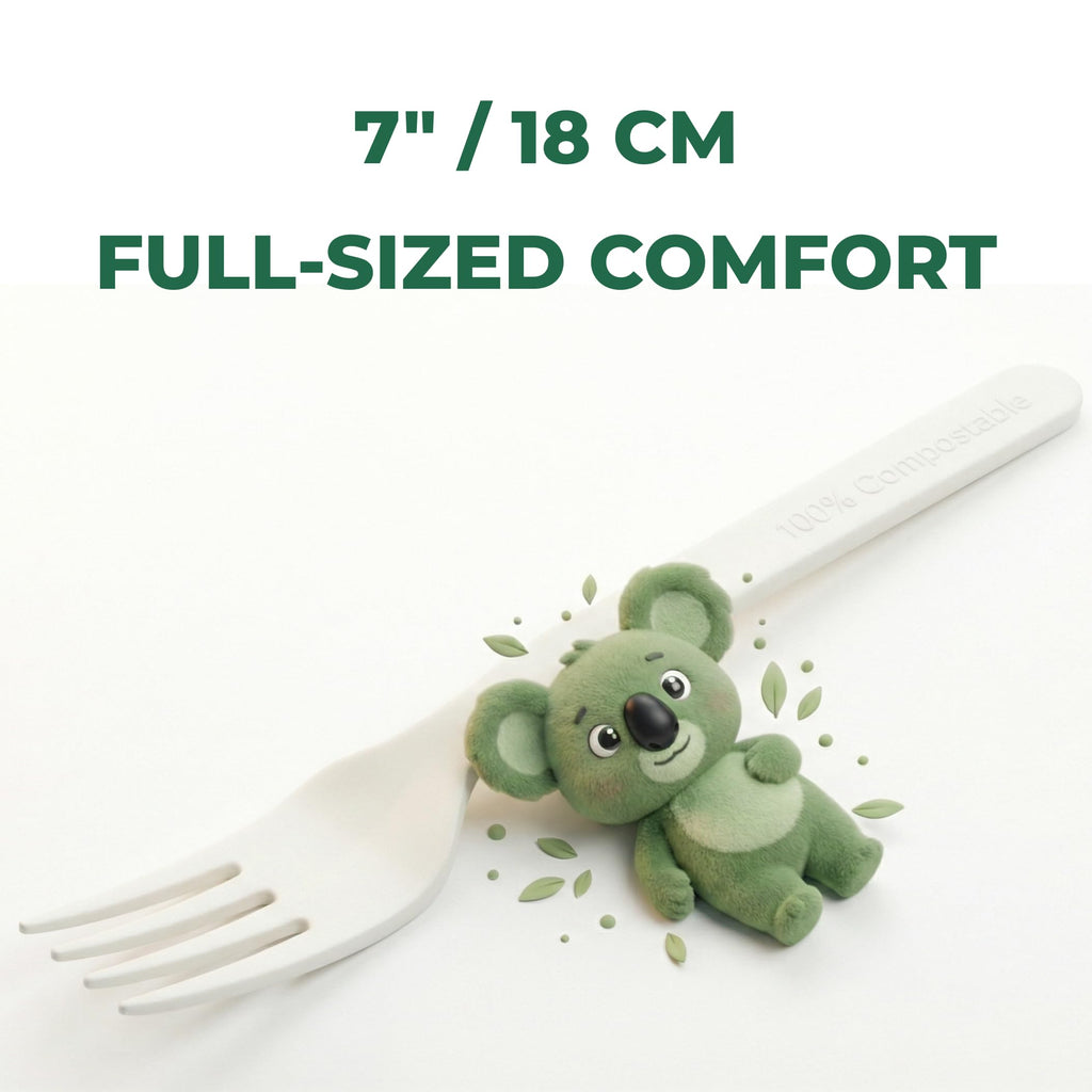 100% Compostable Forks Spoons Knives Cutlery 400 Count 7Inch Heat Resistant Eco Friendly Disposable Cutlery Biodegradable Silverware Alternative to Plastic Compostable Utensils Bulk In Convenient Tray