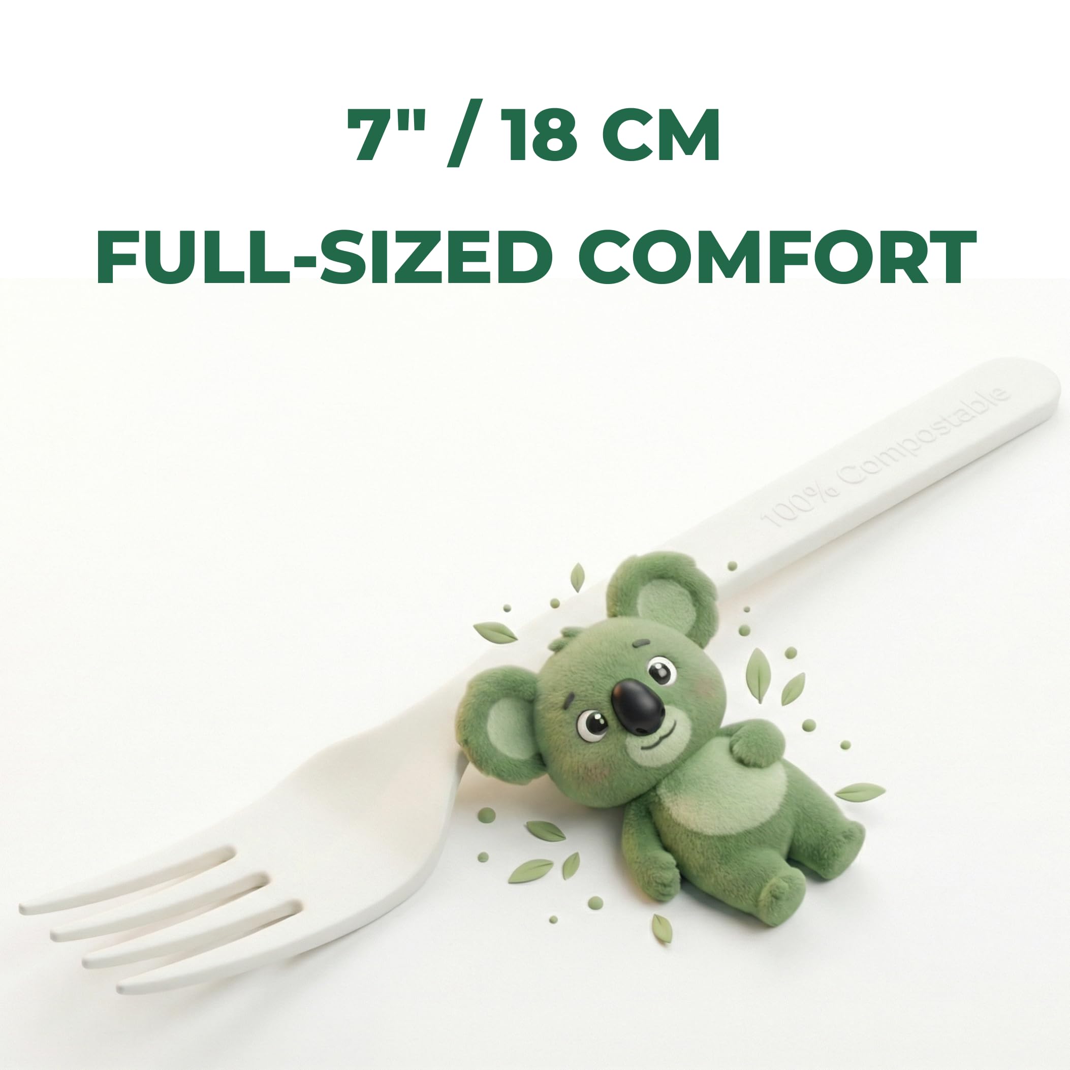100% Compostable Forks Spoons Knives Cutlery 400 Count 7Inch Heat Resistant Eco Friendly Disposable Cutlery Biodegradable Silverware Alternative to Plastic Compostable Utensils Bulk In Convenient Tray
