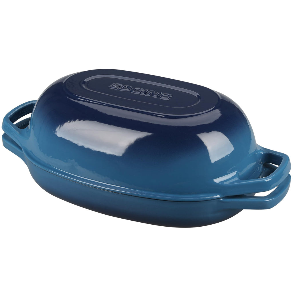 EDGING CASTING Enameled Cast Iron Oval Dutch Oven Pot with Lid, Dutch Oven for Sourdough Bread Baking, Bread Oven, Bread Dutch Oven, Oval Bread Pan, 5qt, Lake Blue