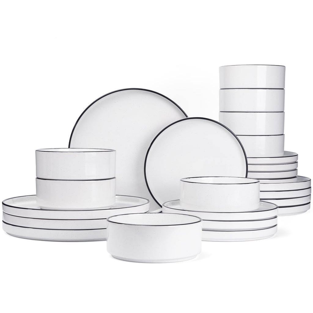 Famiware Nebula Plates and Bowls, 18-Piece Dinnerware Set, White