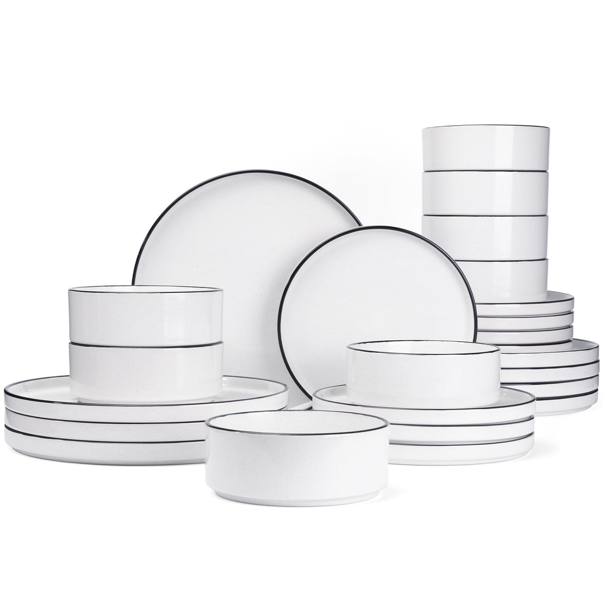 Famiware Nebula Plates and Bowls, 18-Piece Dinnerware Set, White