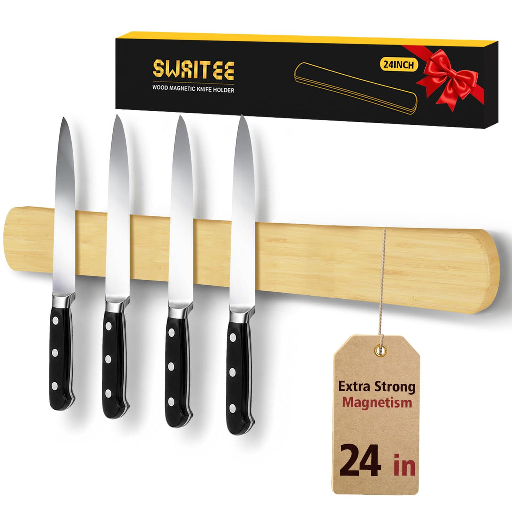 Magnetic Knife Holder, 16 Inch Acacia Wood Knife Strip for Wall or Fridge