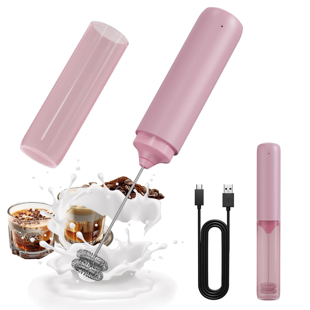 CIRCLE JOY Portable Rechargeable Milk Frother Hanheld, Dual Spring Whisk Electric Coffee Frother Wand Drink Mixer for Matcha Lattes Cappuccino, Kitchen Gifts, Pink