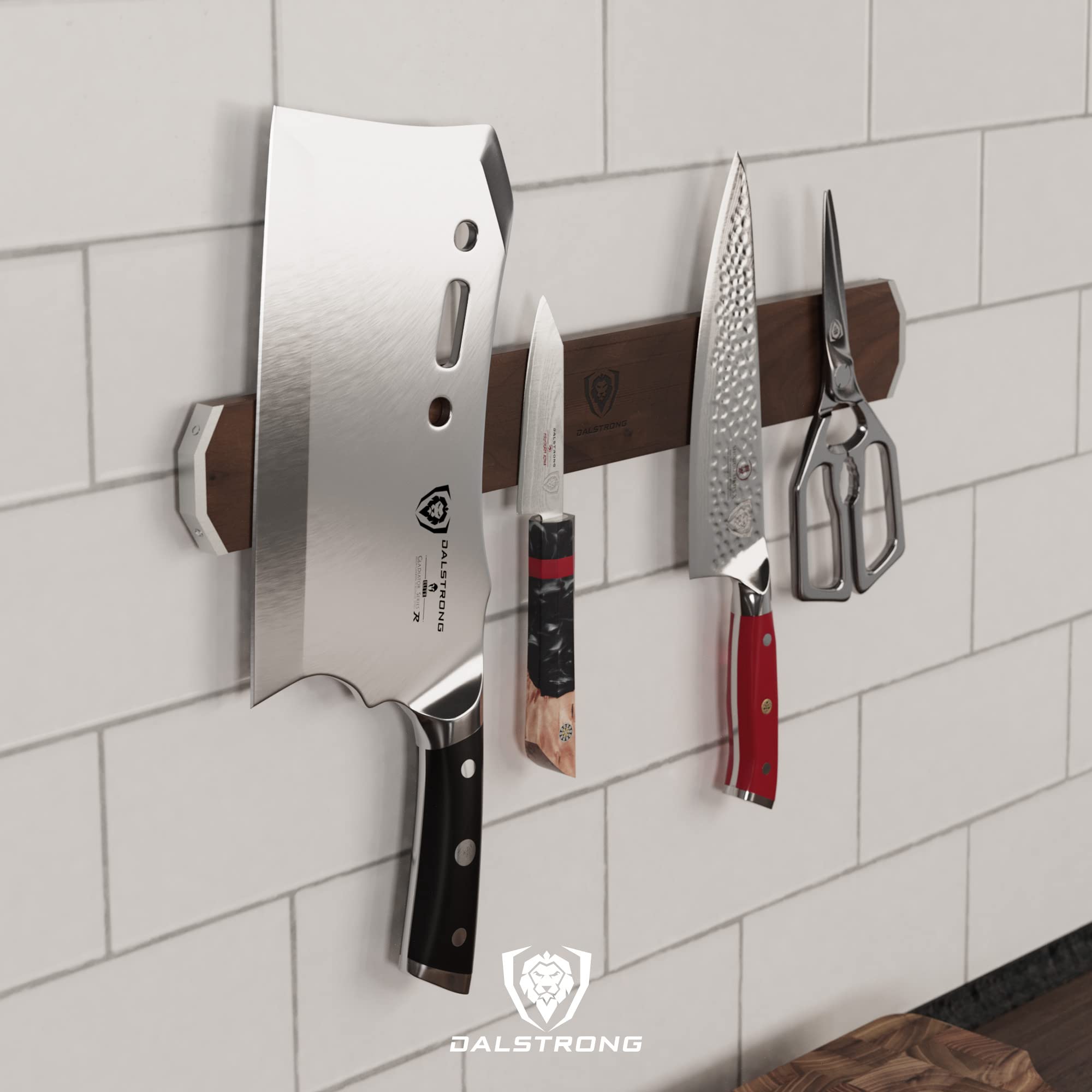 DALSTRONG Magnetic Knife Holder Wall - Premium North American Walnut Wood - Knife Magnetic Strip - Aluminum Frame - 18" x 2.5" - Powerful Magnet Kitchen Bar - Easy Mount - Safely Display your Knives