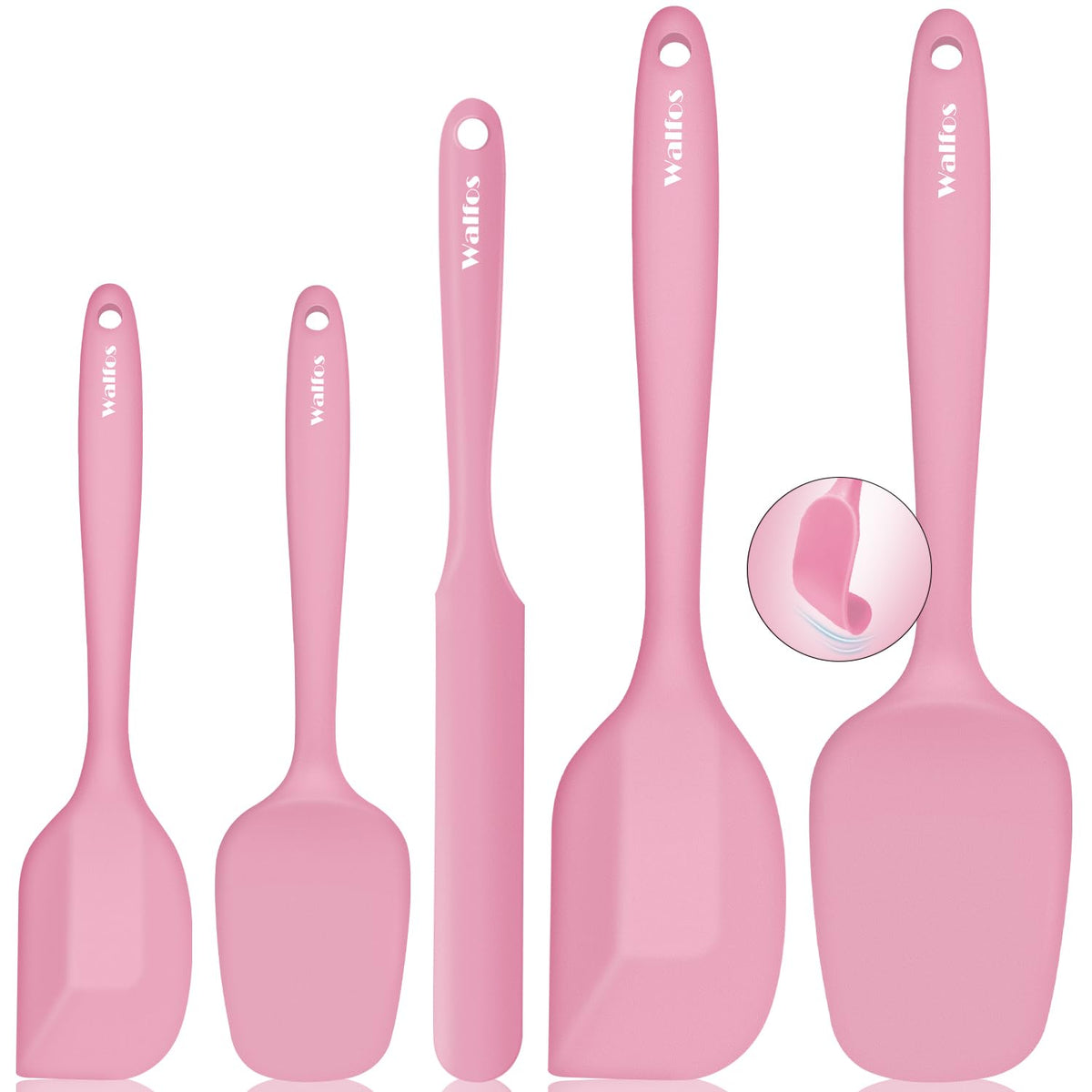 Walfos Silicone Spatula Set (5pcs) - 600℉ High Heat Resistant Kitchen Spoon Navy Blue Spatulas for Cooking Mixing & Baking, Strong Steel Core and One-Pieces Seamless Design, BPA Free Dishwasher Safe