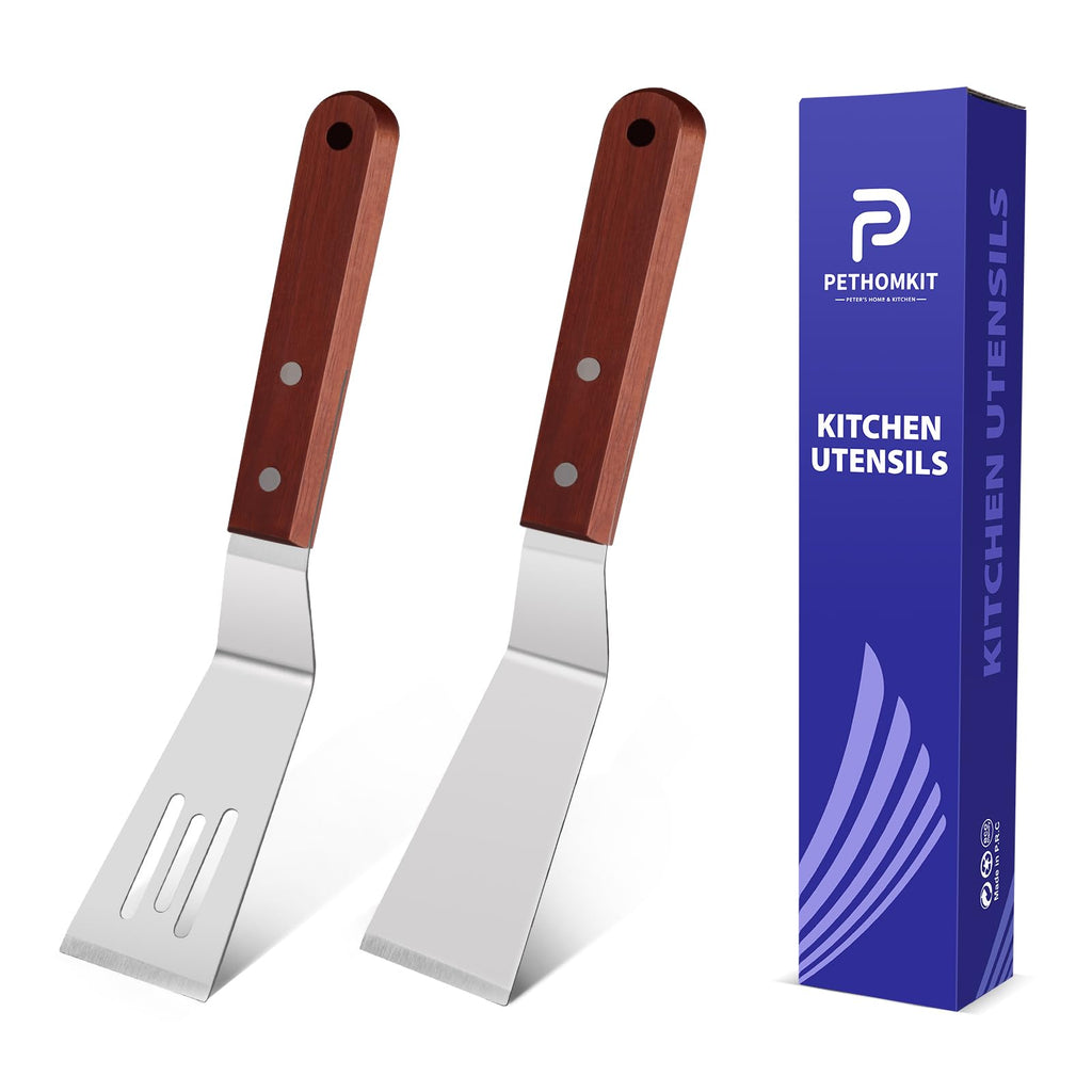 PETHOMKIT Metal Spatula Turner Set with Wide Beveled Edge for Grill,2 Pack