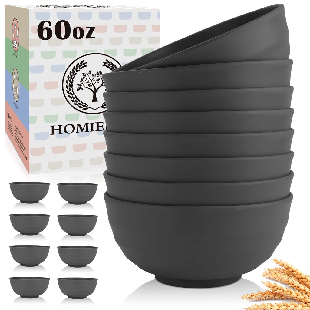 Homienly Soup Bowls, Cereal Bowl, Premium Wheat Straw Bowls Set of 8, Unbreakable Plastic Bowls Microwave Safe, Dishwasher Safe Serving Bowl for Kitchen, Breakfast, Dinner, Salad, Poke (Blue, 26 OZ)