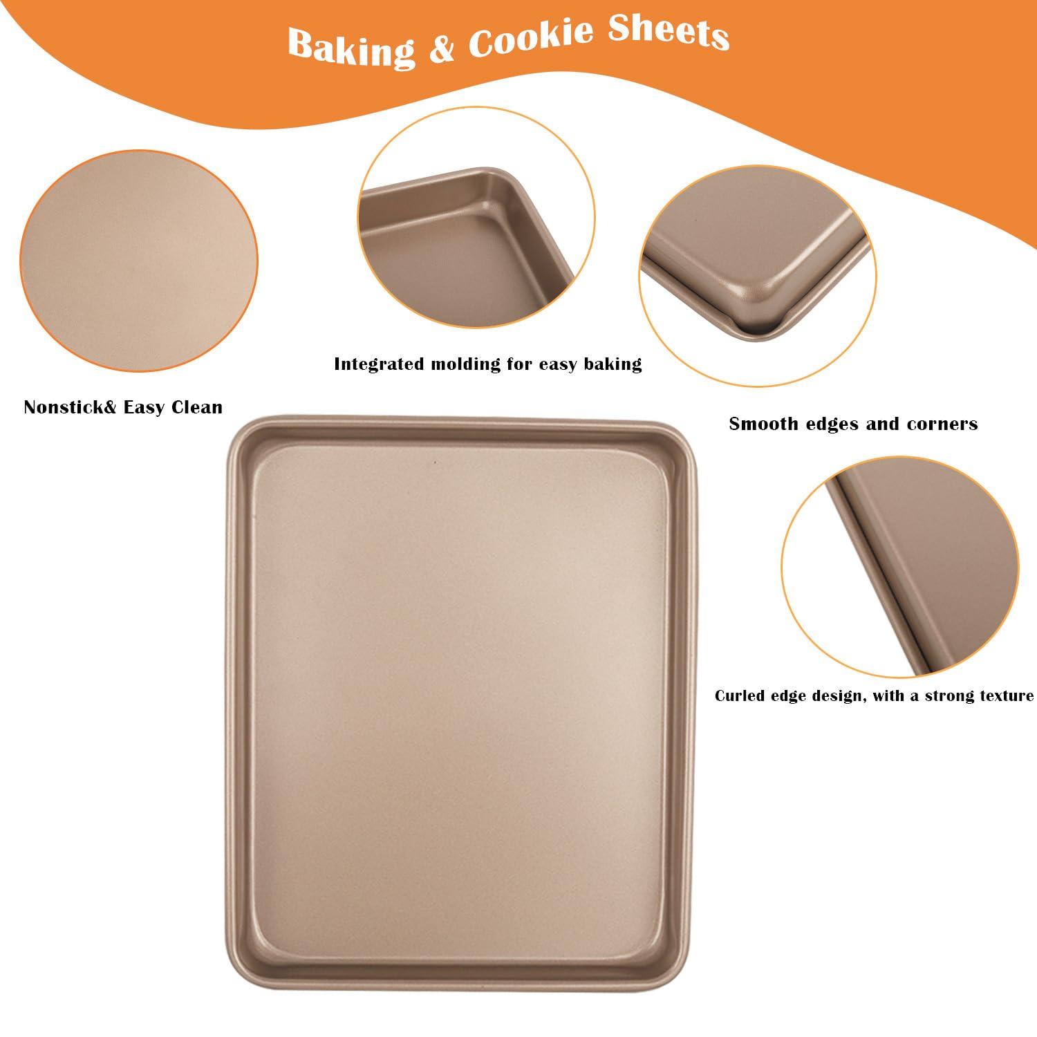 Baking Sheet Pans,2 Pack Nonstick Baking Pans Cookie Sheet Brownie Pan,Bread & Cake Pan, Toaster Oven Tray Bakeware, Small Non stick Baking Tray, Heavy-Duty Bread Loaf Pan (11x9x1.2 Inches)