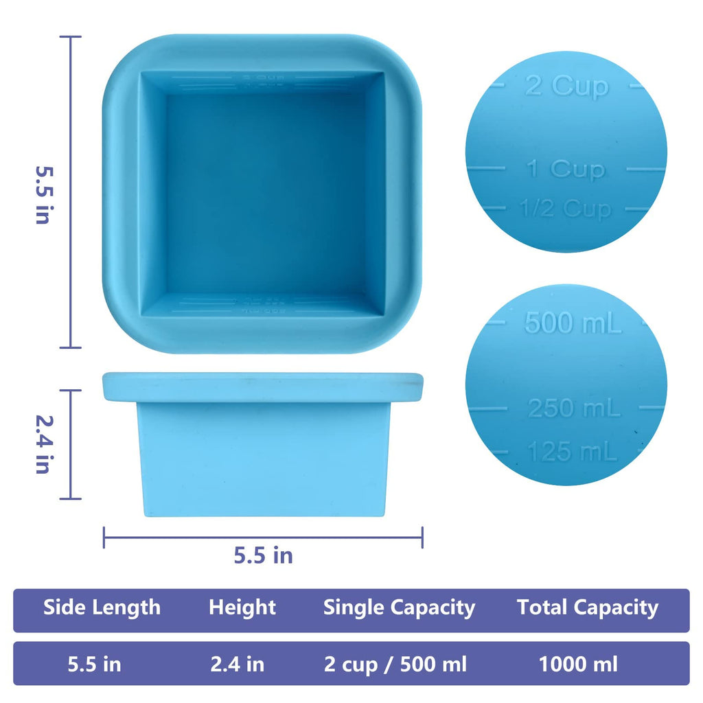 Kinggrand Kitchen 2 Cup Silicone Freezer Trays with Lid 2 Pack Silicone Freezer Molds Make 2 Perfect Soups, Broths, Stews, Sauces, Curries